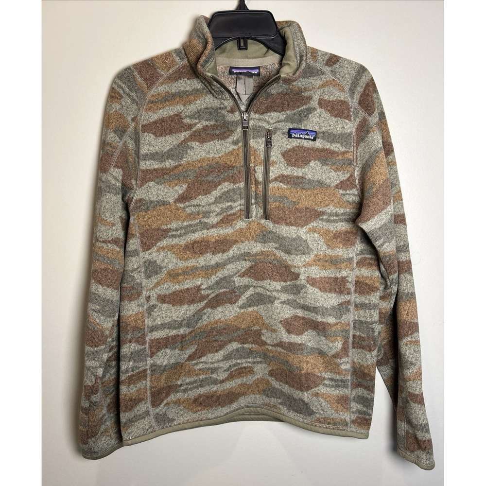 Patagonia Mens Small Camouflage Fleece 1/4 Zip Mock Neck Pullover Sweatshirt